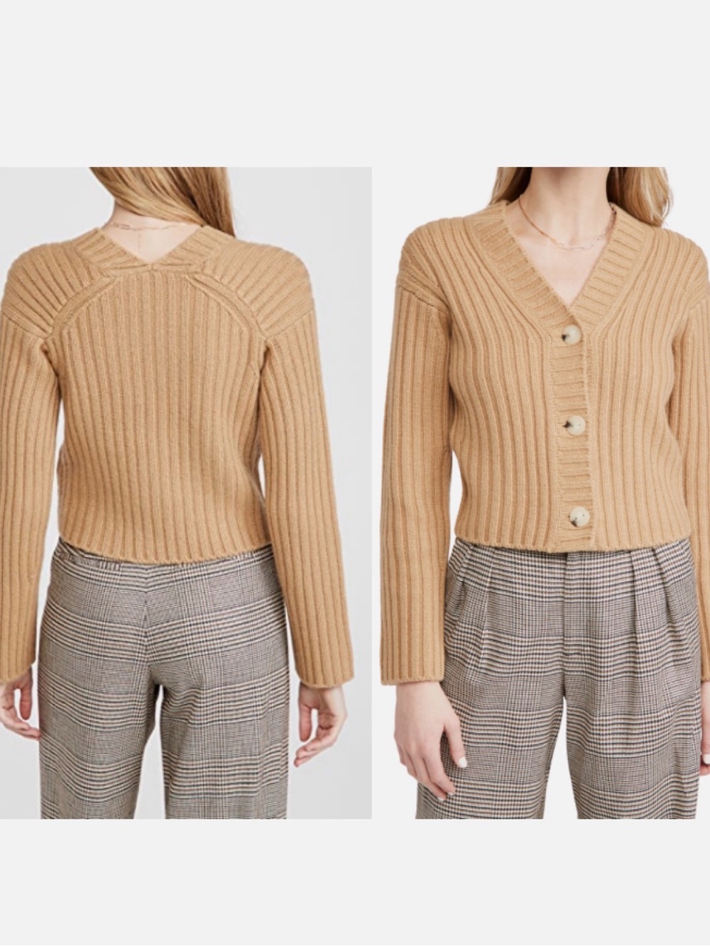 VINCE Cropped Ribbed Wool & Cashmere Button-Front